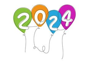 doorlopend lijn tekening 2024 ballonnen opblaasbaar decoratie minimalisme vector