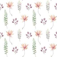 waterverf bloemen achtergrond. naadloos patroon met delicaat bladeren en bloemen. hand- getrokken botanisch behang vector