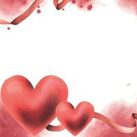 voor Valentijnsdag dag, een sjabloon met een hart en lintje. hand- getrokken waterverf illustratie. kader, bord Aan een wit achtergrond vector
