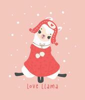 schattig Kerstmis lama, Valentijn lama groet kaart in winter thema, kawaii tekenfilm hand- tekening illustratie vector