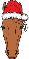 Kerstmis paard hoofd met de kerstman hoed kleur. vector illustratie.