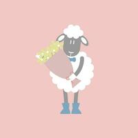 schattig en lief schapen Holding bloem, gelukkig Valentijnsdag dag, liefde concept, vlak vector illustratie tekenfilm karakter kostuum ontwerp