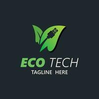 eco technologie bedrijf vector ontwerp modern. natuur technologie logo met blad en stroomkring tech minimalistische vector illustratie