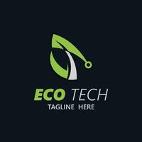eco technologie bedrijf vector ontwerp modern. natuur technologie logo met blad en stroomkring tech minimalistische vector illustratie