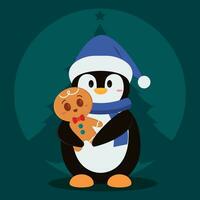 schattig Kerstmis pinguïn met peperkoek koekje karakter vector illustratie