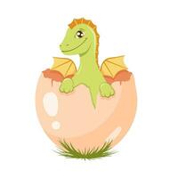 schattig dinosaurus, baby met Vleugels in een ei. de draak. vector illustratie. kinderen tekening.