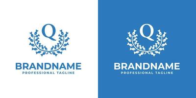 brief q laurier vis logo, geschikt voor bedrijf verwant naar vis en laurier met q eerste vector