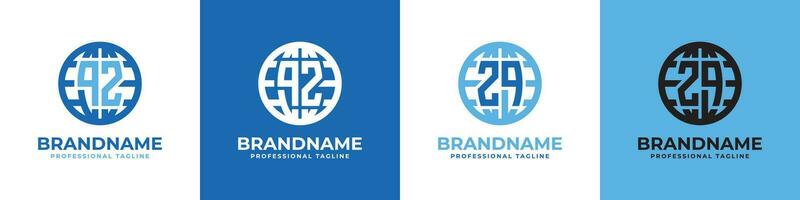 brief qz en zq wereldbol logo set, geschikt voor ieder bedrijf met qz of zq initialen. vector