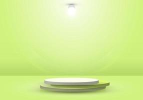 3d groen podium of voetstuk met het stadiumachtergrond van de cirkel lichte lamp vector