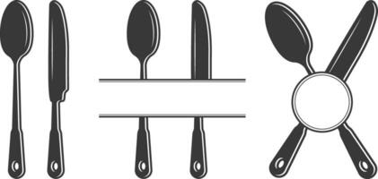 bestek monogram, bestek silhouet, vork vector, restaurant apparatuur, klem kunst, vork lepel en mes monogram vector