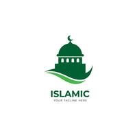 gemakkelijk groen Islamitisch logo ontwerp, modern Islamitisch symbool met moskee en Golf vorm vector