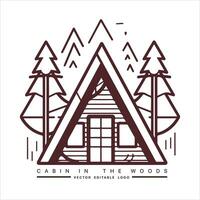 hout cabine logo sjabloon. cabine in de bossen vector illustratie. cabine verhuur logo. chalet in de Woud sticker.