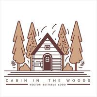 hout cabine logo sjabloon. cabine in de bossen vector illustratie. cabine verhuur logo. chalet in de Woud sticker.