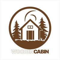 hout cabine logo sjabloon. cabine in de bossen vector illustratie. cabine verhuur logo. chalet in de Woud sticker.