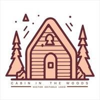 hout cabine logo sjabloon. cabine in de bossen vector illustratie. cabine verhuur logo. chalet in de Woud sticker.