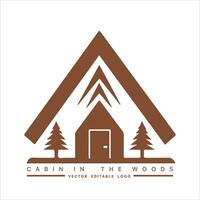 hout cabine logo sjabloon. cabine in de bossen vector illustratie. cabine verhuur logo. chalet in de Woud sticker.