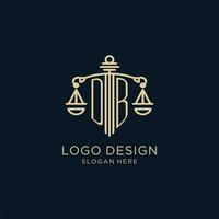 eerste db logo met schild en balans van gerechtigheid, luxe en modern wet firma logo ontwerp vector