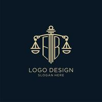 eerste eb logo met schild en balans van gerechtigheid, luxe en modern wet firma logo ontwerp vector