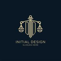 eerste dd logo met schild en balans van gerechtigheid, luxe en modern wet firma logo ontwerp vector