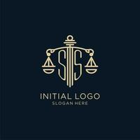 eerste ss logo met schild en balans van gerechtigheid, luxe en modern wet firma logo ontwerp vector