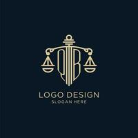 eerste qb logo met schild en balans van gerechtigheid, luxe en modern wet firma logo ontwerp vector