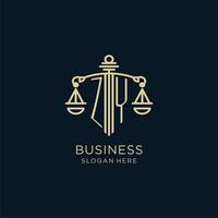eerste zy logo met schild en balans van gerechtigheid, luxe en modern wet firma logo ontwerp vector