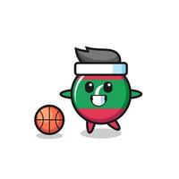 illustratie van maldiven vlag badge cartoon speelt basketbal vector