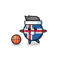 illustratie van ijsland vlag cartoon speelt basketbal vector