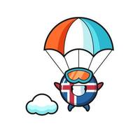 ijsland vlag mascotte cartoon is aan het parachutespringen met een blij gebaar vector