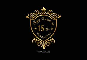 15 verjaardag viering logotype met handschrift gouden kleur elegant ontwerp vector