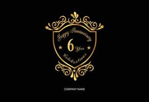 6 verjaardag viering logotype met handschrift gouden kleur elegant ontwerp vector