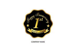 1e verjaardag viering logotype met handschrift gouden kleur elegant ontwerp vector