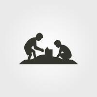 twee vrienden maken een Zandkasteel icoon - gemakkelijk vector illustratie