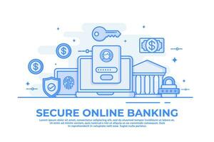 beveiligen online bank concept vlak vector illustratie voor web banier, landen bladzijde, online betaling bescherming met wachtwoord en vingerafdruk scanner, online bank systeem, beveiligen betaling