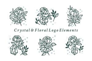 verzameling van hand- getrokken magisch elementen met kristal, roos bloemen, sterren, blad Afdeling voor vrouwelijk icoon, schoonheid logo, embleem, en andere doeleinden vector