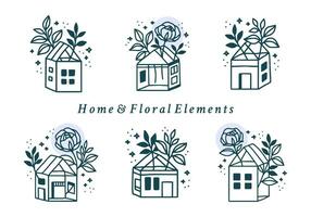 hand- getrokken wijnoogst vrouwelijk schoonheid logo element verzameling met roos, huis, bloem, blad Afdeling vector illustratie voor icoon, logo, sticker, afdrukbare