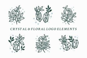 verzameling van hand- getrokken magisch elementen met kristal, roos bloemen, sterren, blad Afdeling voor vrouwelijk icoon, schoonheid logo, embleem, en andere doeleinden vector