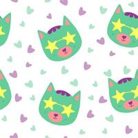 naadloos patroon met een schattig kat met ster zonnebril in helder kleuren, naadloos afdrukken voor achtergronden. vector illustratie