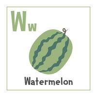 watermeloen clip art. watermeloen vector illustratie tekenfilm vlak stijl. fruit begin met brief w. fruit alfabet kaart. aan het leren brief w kaart. kinderen onderwijs. schattig watermeloen vector ontwerp