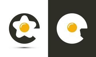 modern illustratie logo ontwerp eerste e combineren met gebakken ei. vector