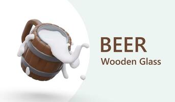 advertentie van traditioneel portie van droogte bier. 3d mok gemaakt van hout vector