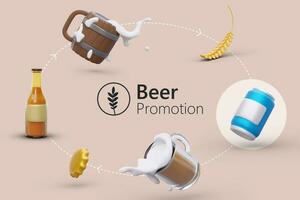 bier cirkel. plaats voor logo omringd door kleurrijk 3d bier thema elementen vector
