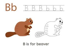 traceren alfabet brieven met schattig dieren. kleur schattig bruin bever. spoor brief b. vector