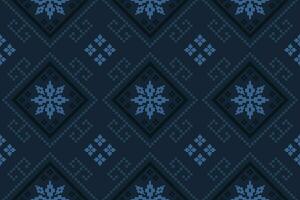 indigo marine blauw meetkundig traditioneel etnisch patroon ikat naadloos patroon grens abstract ontwerp voor kleding stof afdrukken kleding jurk tapijt gordijnen en sarong aztec Afrikaanse Indisch Indonesisch vector