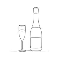 Champagne. fles van sprankelend wijn en glas. vector illustratie. doorlopend een lijn tekening. lijn kunst. minimalisme.