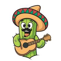tekenfilm cactus spelen gitaar vector illustratie