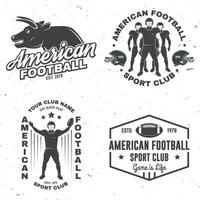 reeks van Amerikaans Amerikaans voetbal of rugby club kenteken. vector voor shirt, logo, afdrukken, stempel, lapje. wijnoogst ontwerp met stier, Amerikaans Amerikaans voetbal sportman speler, helm, bal en schouder stootkussens silhouet