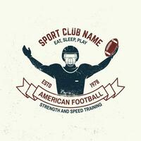 Amerikaans Amerikaans voetbal of rugby club kenteken. vector . concept voor shirt, logo, afdrukken, stempel, tee, lapje. wijnoogst typografie ontwerp met Amerikaans Amerikaans voetbal sportman speler silhouet