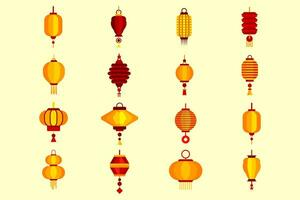 Chinese lantaarn pictogrammen reeks vlak vector
