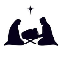 Kerstmis verhaal van moeder Maria, Joseph en baby Jezus. geboorte tafereel silhouet. vector illustratie.